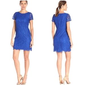 NEW Adrianna Papell Dress Cobalt Blue Lace Bateau Neck Sheath  Designer Summer